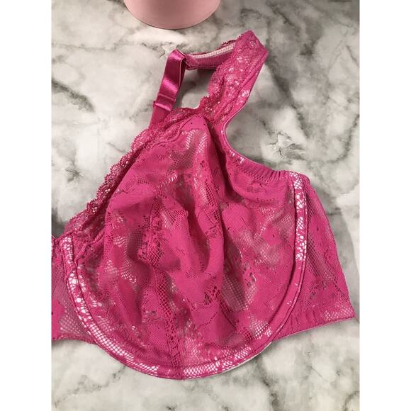 NWOT Cacique Unlined Bra Women's Size 42DD Hot PINK Lace Underwire Back Closure - Picture 4 of 11